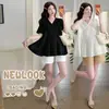 Camisa Babydoll Holgada Adelgazante de Retazos Plisada con Cuello en V Estilo Coreano Verano 2026 Top de Maternidad