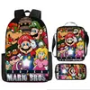 Mochila Infantil de Dibujos Animados Mario Xintu Transfronteriza para Estudiantes de Primaria Gran Capacidad Casual Mochila Escolar Set de Tres Piezas