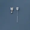Pendientes de Gato de Plata de Ley s925 para Mujer Diseño Simple de Nicho Sentido Asimétrico Piedra Ojo de Gato Pendientes de Botón Joyería de Oreja de Pata de Gato Linda