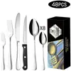 Amazon 1010 Juego de Cubiertos para Bistec de Acero Inoxidable, Tenedor y Cuchara de 24/48 Piezas Juego de Cubiertos para Hotel Transfronterizo Juego de Vajilla Estilo Occidental