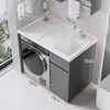 Combinação de armário para máquina de lavar de varanda na cor creme, armário de lavanderia integrado com pia e tanque