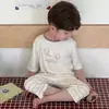 Pijama Masculino Verão Infantil Manga Curta Tamanho Médio e Grande Infantil Masculino Ar Condicionado Roupa de Casa Verão Fino Modal Seda de Gelo Conjunto