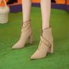 Botas de Moda con Tacón Grueso para Mujer, Tacones Altos, Nuevo Modelo Otoño/Invierno 2026, Punta Fina Ultraelegante con Hebilla Metálica, Tira en T, Botines Cortos Adelgazantes