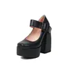 Nueva Hebilla de Zapato Individual de Cabeza Cuadrada Zapatos de Viaje Mesa de Agua talla extra Zapatos de Tacón Grueso Tacones Altos 43 Cuadrado 40 con Boca Baja Comercio Exterior Blanco Mujer