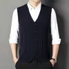 Chaleco de Lana con Cardigan para Hombre de Primavera y Otoño, Chaleco Tejido de Color Sólido con Cuello en V para Edad Media, Suéter de Papá, Chaleco sin Mangas