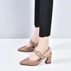 Sandalias de tacón grueso de tacón alto para comercio exterior transfronterizo, sandalias cómodas de punta cerrada, zapatos nuevos de primavera-verano de tacón medio y punta fina, zapatos de tira única con hebilla