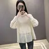 Camisa Tricô Falsa de Duas Peças Top Feminino 2026 Outono Novo Casaco Solto Suéter Fino Camisa Base
