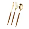 Vajilla portuguesa de internet con mango de madera de imitación, juego de cuchillo, tenedor y cuchara de acero inoxidable, vajilla occidental, cuchara de postre, cuchillo para carne al por mayor