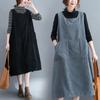 Vestido Colete de Veludo Artístico Retrô de Comprimento Médio para Outono e Inverno 2026 Solto Emagrecedor Bolso Grande Alças de Veludo Vestido Longo