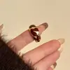 Anillo Abierto de Metal Esmaltado con Goteo de Esmalte de Diseño de Nicho Estilo Coreano, Anillo de Banda Ancha con Textura de Llama Minimalista