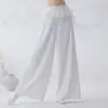 Calça Larga de Dança Clássica para Mulheres com Fitas Laterais Franzidas, Elegante Estilo Nacional Calça Longa de Prática de Jazz