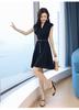 Vestido elegante de alta sociedad negro con falda entallada de corte A estilo coreano de longitud media y color leche de papaya de verano a la moda.