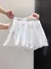 Shorts tipo falda floral rosa claro estilo coreano para mujer, de verano, elásticos, de cintura alta, línea A, adelgazantes, versátiles, falda corta abullonada anti-exposición