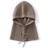 Gorro de cachemira para mujer 100% cachemira pura otoño e invierno cordón protección para las orejas cálido tejido moda gorro integrado