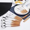 Louça de aço inoxidável estilo japonês com punho de madeira Faca de faia vintage doméstica e colher de garfo Colher de colher, Palitos de colher, Creative Fruit Fork, Colher de Café