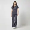 Uniforme Esportivo Casual de Cor Sólida para Enfermagem Conjunto de Uniforme Médico de Manga Curta com Decote em V Duas Peças