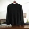 Tecnologia de Fleece Escovado para Calor e Proteção contra o Frio, Suéter de Tricô Masculino para Negócios Gola Alta Meia Espessura Caimento Solto Pura Caxemira