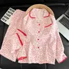 Pijama de Algodón Nube Rosa Estampado Leopardo con Ribete de Alta Gama para Mujer, Conjunto de Cardigan de Manga Larga y Pantalón Largo para Primavera y Otoño, Venta al por Mayor Transfronteriza