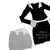 Conjunto de dos piezas de camiseta de manga larga ajustada con retazos y cuello camisero abotonado y minifalda ajustada, estilo coreano, transfronterizo