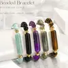 Pulsera de cuentas de piedra natural ojo de tigre y amatista, superventas transfronteriza europea y americana, con colgante largo de moda y correa de muñeca ajustable, venta al por mayor