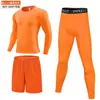 Traje esportivo masculino pronto para envio transfronteiriço, gola redonda, alta elasticidade, justo, com camiseta de manga longa, secagem rápida, adequado para esportes, corrida e treino como camada base.