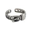 JT335 Anillo de plata abierto distintivo de estilo coreano con hebilla de cinturón desgastada vintage, anillo de plata de ley S925 para mujer