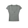 Playera Roja de Cuello en V de Manga Corta para Mujer en Verano Pura Lujuria Sexy Sexy Ajustada Blanca Corta Ajustada Top de Hombro Derecho