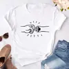 Camiseta Básica de Moda con Estampado de Pata de Perro y Carta de Amor para Mujer, Manga Corta, Estilo Harajuku, Blanca