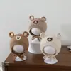 Gorro de lana para bebé de 1 a 3 años, estilo coreano, lindo gorro de punto con oso de dibujos animados, gorro cálido de invierno con protección para las orejas para niñas