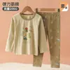 Nuevo conjunto de pijama de algodón puro para niñas con dibujos animados para el otoño, ropa interior para niños, tops y pantalones de otoño, conjunto de ropa interior para bebés niños