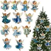 Juego transfronterizo de 12 piezas de decoración de madera de ángel azul vintage adecuado para Halloween, Pascua y Acción de Gracias