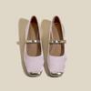Sapatos estilo Chanel rosa bico quadrado salto grosso camada única 2024 primavera e verão novos sapatos Mary Jane de cetim sapatos de salto baixo para mulheres