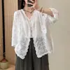 Chaqueta Camisa Ligera y Transpirable de Gama Alta para Mujer, Diseño de Verano, Camisa Blanca, Nuevo Estilo Chino Top J37