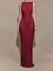 Moda Europeia e Americana Feminina Comércio Exterior Outono Novo Cor Sólida Sexy Cintura Marcada Justo Elegante Zíper Fenda Longo Vestido
