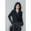 Atractivo visual instantáneo Suéter de punto con cuello en V para mujer, manga larga, de meter, versátil, top favorecedor, elegancia madura, casual de otoño e invierno