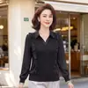 Elegante Top de Manga Larga con Solapa para Mujer, Detalle de Volantes, Prenda Base a la Moda para Madres de Mediana Edad y Mayores, Nuevo en Otoño 2026