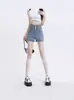 Shorts de Mezclilla Azules de Tiro Alto con Forma de Pera para Mujer Verano talla extra chica con sobrepeso Pierna Ancha Elástica Pantalones Cortos