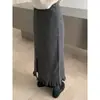Saia midi de malha preta com bolinhas estilo francês para mulheres, design outono/inverno, cintura alta, ajustada ao quadril, linha A, saia longa de corte reto