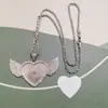Collar con Colgante en Forma de Corazón de Transferencia de Calor Transfronteriza Accesorios de Joyería DIY Colgante de Ala de Ángel en Forma de Corazón de Gema del Tiempo Venta al por Mayor