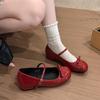 Zapatos Mary Jane de Moda con Lazo y Punta Baja para Mujer 2025 Verano Nuevos Estilo Coreano Tacón Grueso Elevadores Zapatos Pequeños de Cuero Rojos