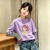 Ropa para niños, camiseta casual de manga larga de algodón puro, única y elegante para niñas, nueva colección de otoño 2026, top de aspecto de dos piezas moderno y casual