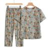 Cardigan Casual de Meia-Idade e Idoso Pijama para Mulheres Verão Plus Size Vovó Conjunto de Manga Curta Camisa Mãe Roupa de Casa Conjunto de Duas Peças