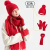 Bestseller transfronterizo conjunto de tres piezas de gorro, bufanda y guantes de punto para otoño e invierno, engrosado y cálido, gorro de punto trenzado de lana para mujer