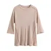 Estilo Novo Primavera e Verão Gola Redonda Malha Dupla Face Seda de Amora Manga Três Quartos Top de Seda Feminino Camisa Base para Mulheres