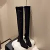Botas por encima de la rodilla para mujer, otoño e invierno, tacón grueso, tacones altos, nuevo estilo 2026, punta cuadrada, ajustadas, elásticas, botas de caña alta para mujer