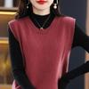 Colete de malha com gola redonda, suéter feminino sem mangas, casaco curto casual solto, blusa de malha de lã