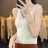2025 Nova Camisola de Tricô com Gola V 100% Lã Outono e Inverno Feminina Cor Pura Listrada Top de Camada Interna