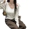 Suéter de tricô feminino de alta qualidade de Dongdaemun, Coreia, novo estilo de verão, decote V profundo, elegante e relaxado, fino, de manga longa