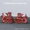 Ornamento Pixiu Dourado com Areia Roxa Cinnabar, Besta Divina Qilin, Decoração para Casa e Escritório, Artesanato para Presente, Jade Atrator de Riqueza, Proteção da Casa