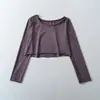 2576-26 Otoño, estilo coreano, corte holgado, cuello redondo, corto, manga larga, playera tipo suéter con bordes enrollados